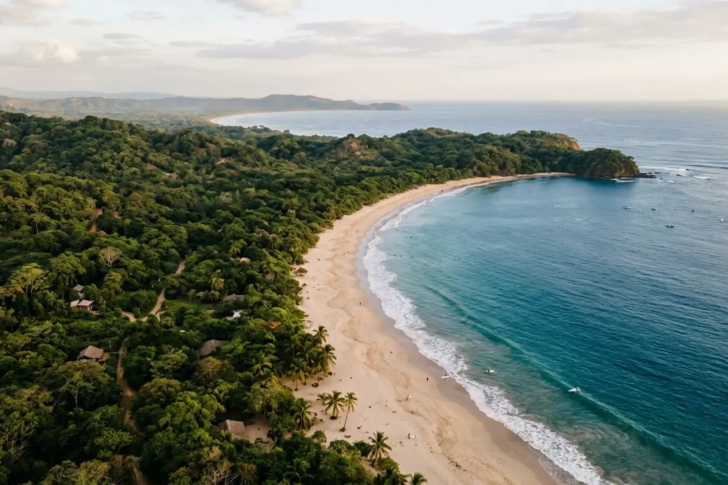 Aerial view of jungle meeting the Pacific along the Nicoya Peninsula coastline